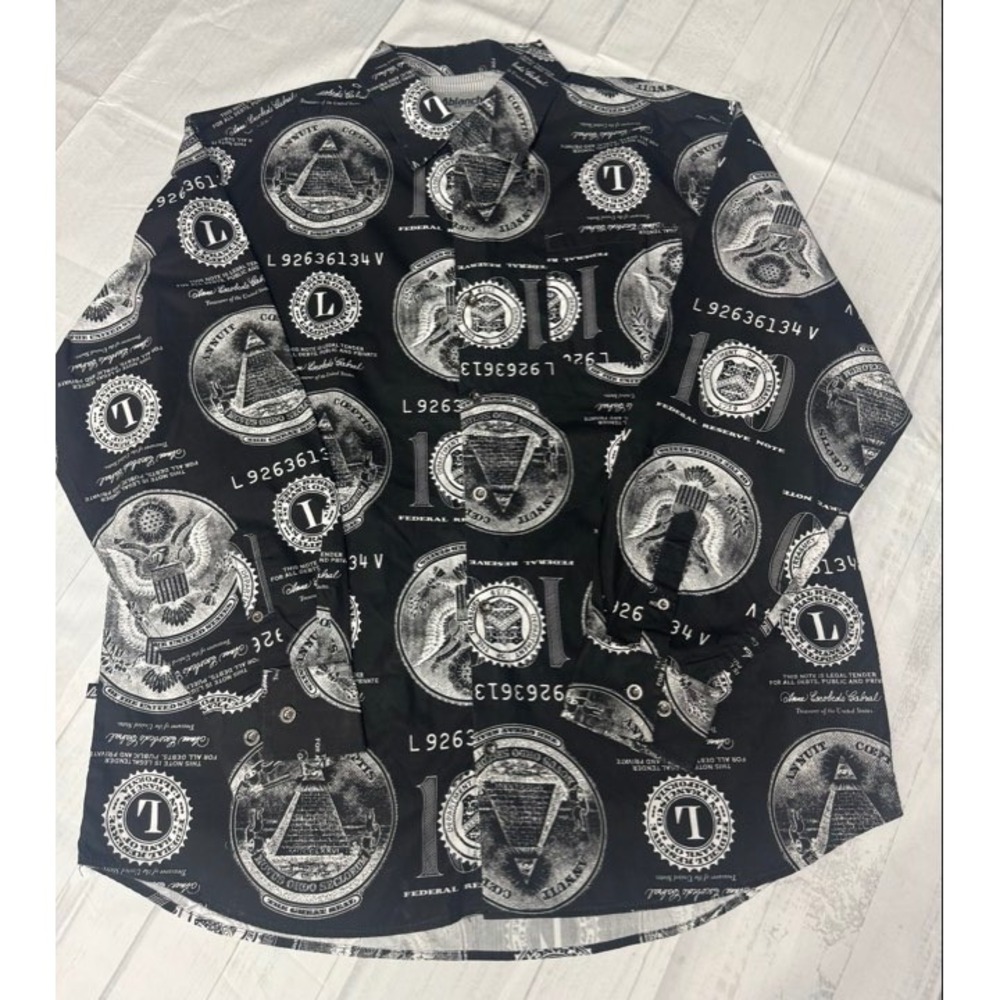 Ablanche New York 3XL Black Money Print Button Up Long Sleeve Shirt